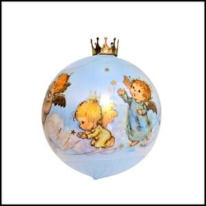 Vintage 1984 Hallmark Angel Ornament Little Prayer Crown Blue Satin Ball Holiday